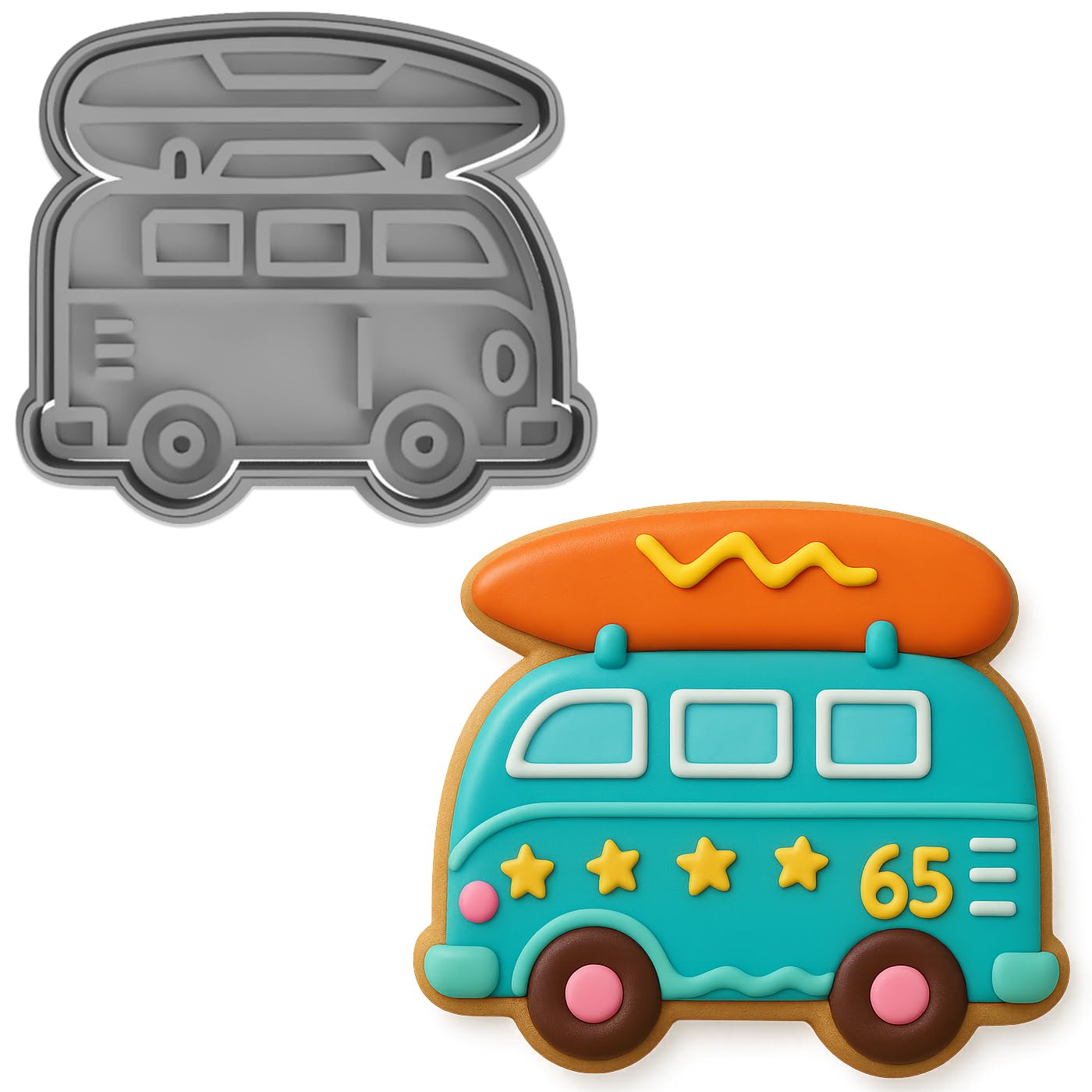 Surf Van Adventure Cookie Cutter & Stamp 3x3.5" for Baking & Fondant Clay Gifts