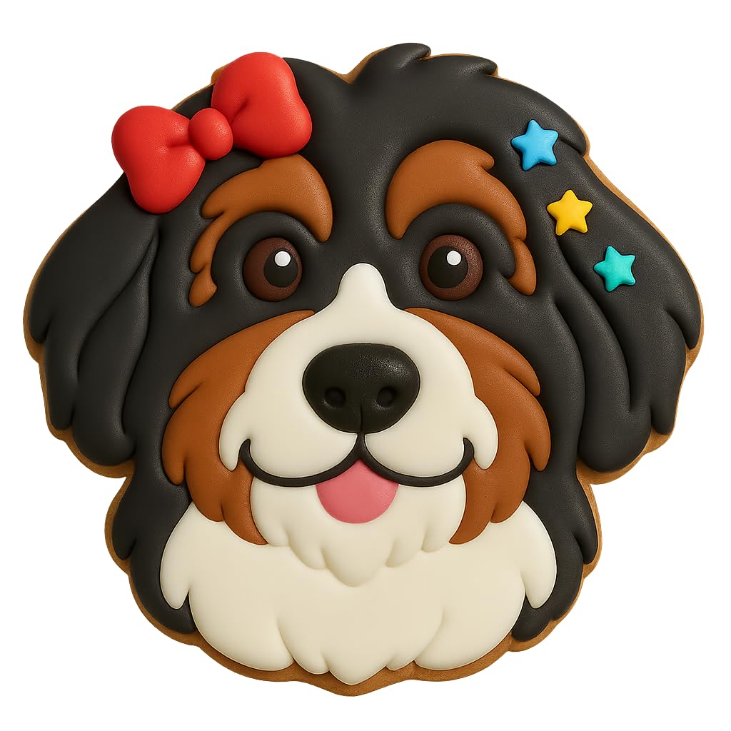 Mighty Gadget Bernedoodle Cookie Cutter and Stamp - 4x3.73", Detailed Doodle Dog Design for Fun Baking (Random Color)