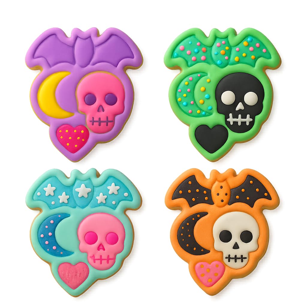 Mighty Gadget Halloween Bat with Skull & Heart Cookie Cutter & Stamp - 4x3" Unique Combo for October Fun (Random Color)