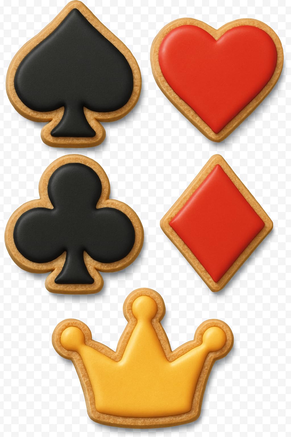 Poker Suits Cookie Cutter & Fondant Cutter Set – 5 Pieces (Heart, Spade, Diamond, Club, Joker Hat) – 2 Inches Each – Perfect for Casino & Game Night Baking