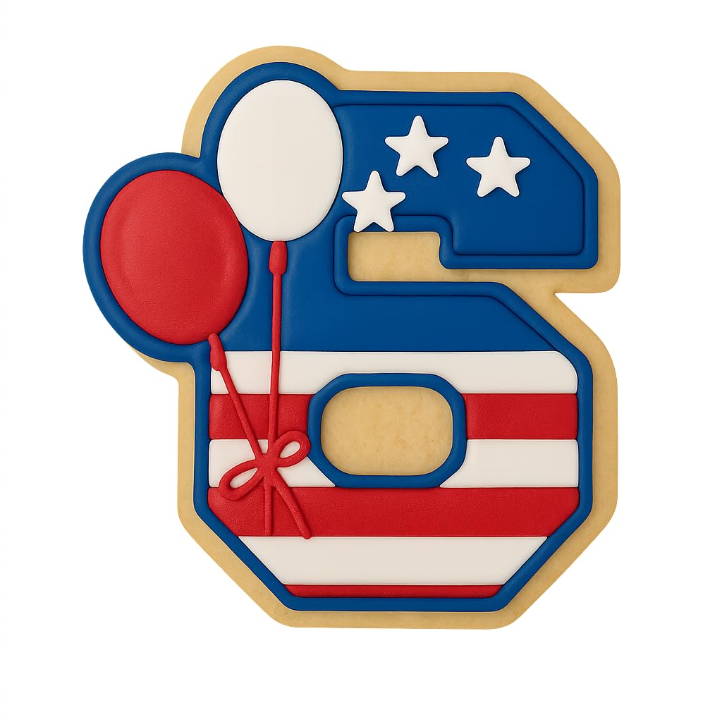 Mighty Gadget Number 6 with Balloons Cookie Cutter for 6 Year Old - 4x3.82" Birthday Celebration Mold (Random Color)