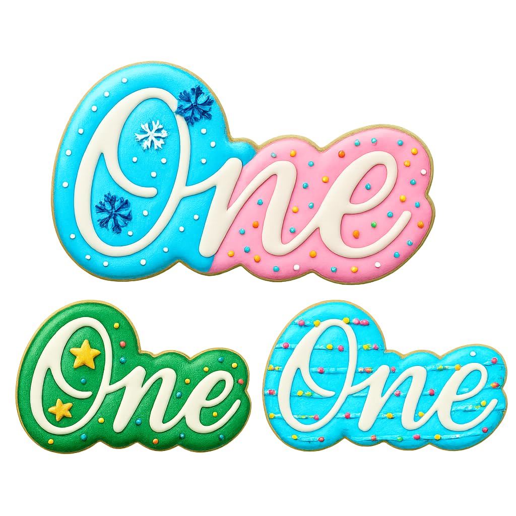 'One' Script Cookie Cutter & Stamp 4x2.5" for Baking & Fondant Clay Embosser
