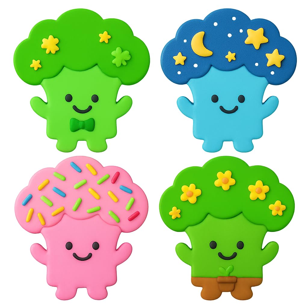 Mighty Gadget Happy Broccoli Buddy Cookie Cutter & Stamp - 4x2.8" Fun Shape for Kids Baking Party (Random Color)