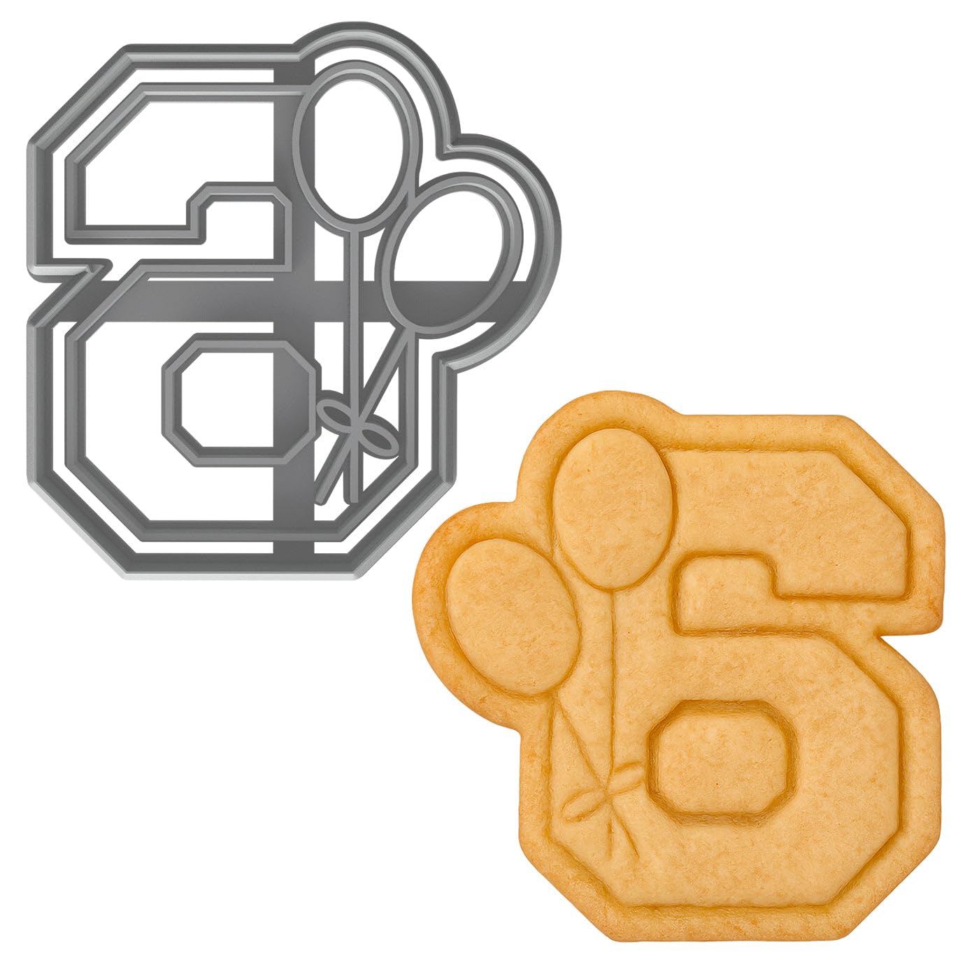 Mighty Gadget Number 6 with Balloons Cookie Cutter for 6 Year Old - 4x3.82" Birthday Celebration Mold (Random Color)