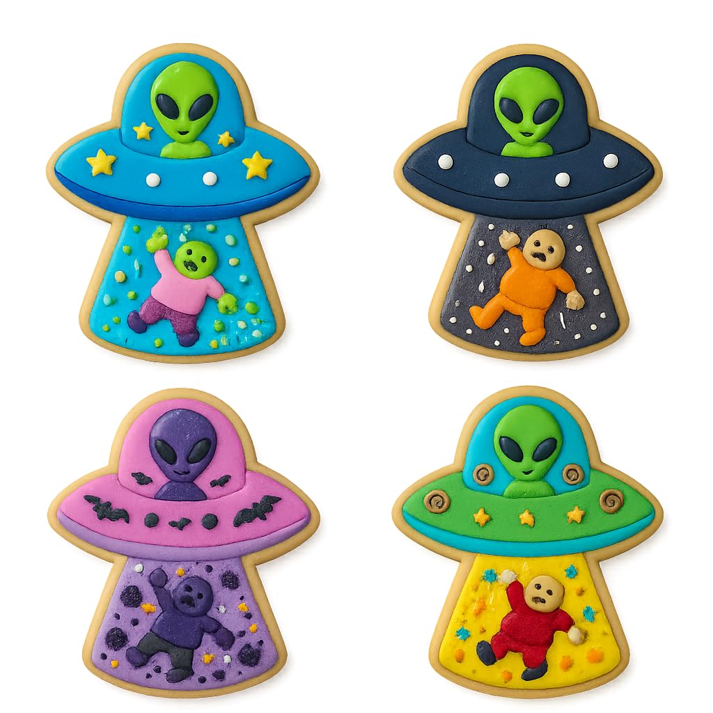 Mighty Gadget Alien Abduction of Chubby Man Cookie Cutter & Stamp - 4x3" Unique Design for Sci-Fi Fans (Random Color)