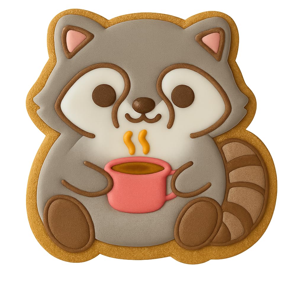 Kawaii Raccoon with Coffee Mug Cookie Cutter - 4x3.7" Fun Baking Design