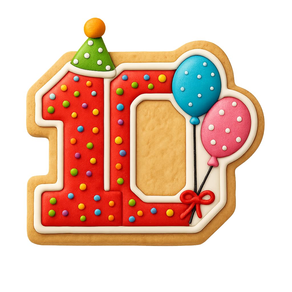 Mighty Gadget 10 Year Old Cookie Cutter with Balloons - 3.44x4" Number 10 Birthday Cookie Mold (Random Color)