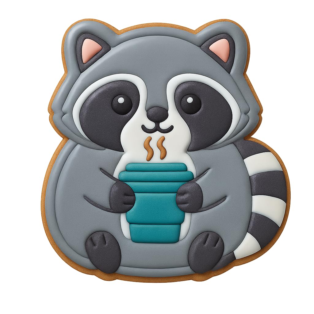 Kawaii Raccoon with Hot Drink Cookie Cutter - 4x3.6" Fun Baking Design