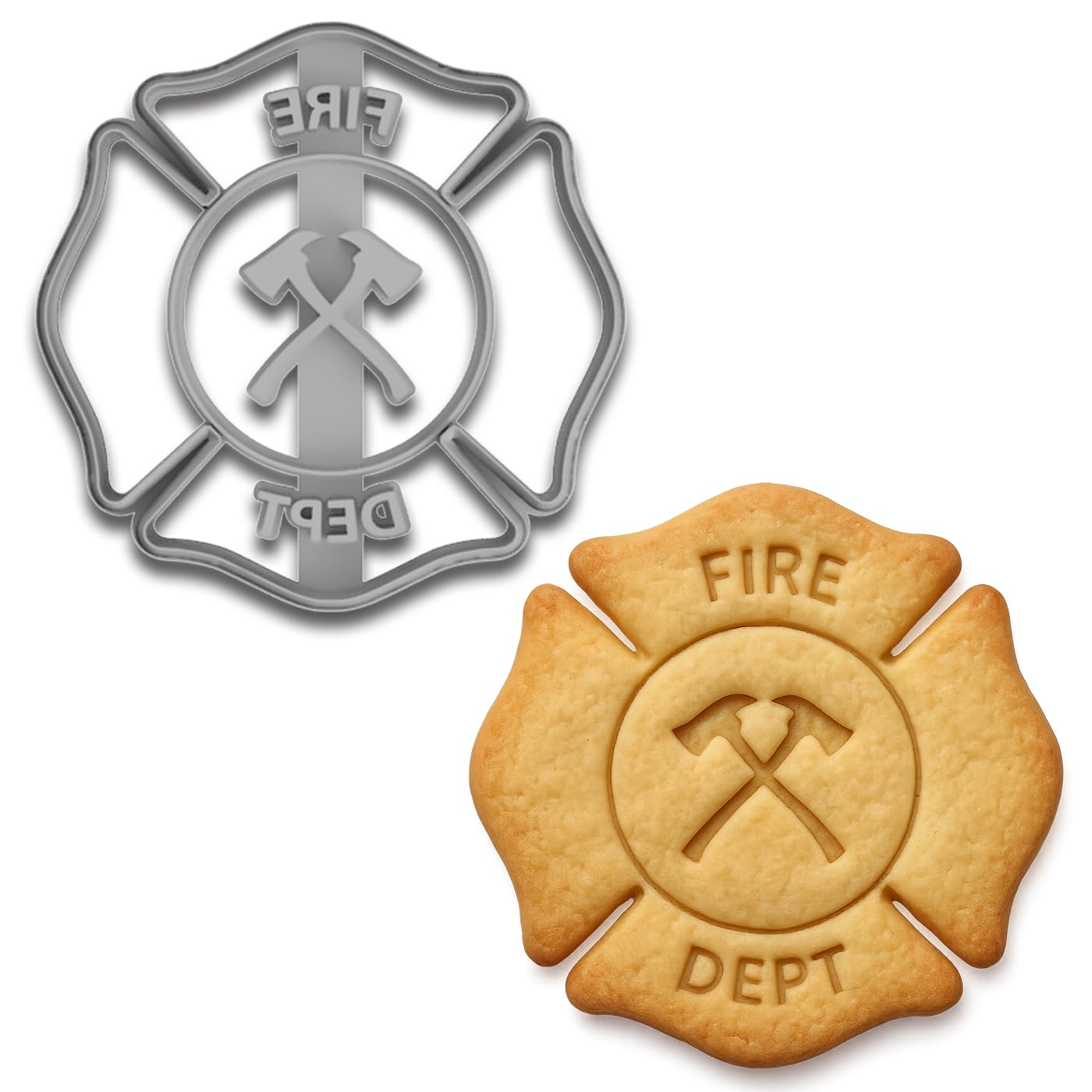 Maltese Cross Fire Dept. Cookie Cutter & Stamp - 4x4", Firefighter-Themed Baking Tool