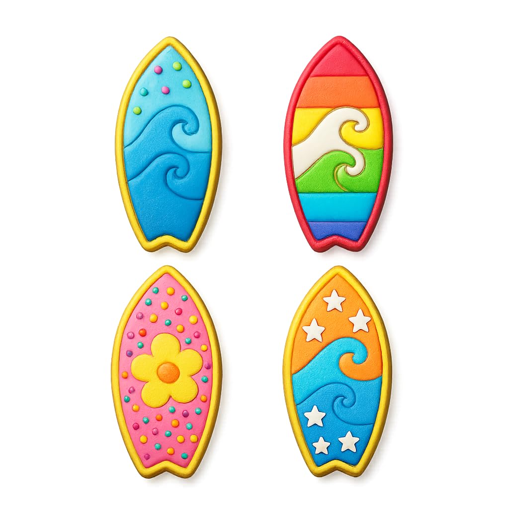 Mighty Gadget Surfboard with Waves Cookie Cutter & Stamp - 4x1.75" Perfect for Summer Beach Parties (Random Color)