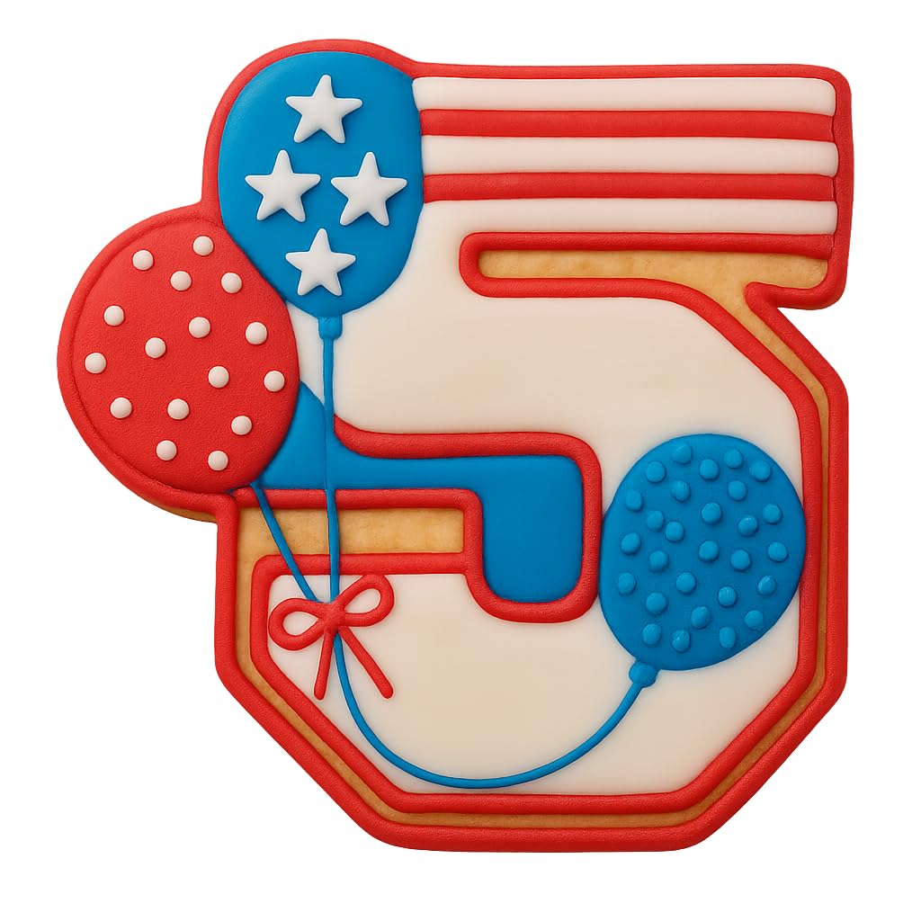 Mighty Gadget Number 5 with Balloons Cookie Cutter for 5 Year Old - 4x3.93" Birthday Celebration Mold (Random Color)