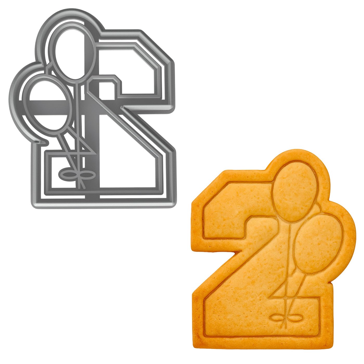 Mighty Gadget 2 Year Old Birthday Cookie Cutter - Number 2 with Balloons, 4x3.27” Baking Tool (Random Color)