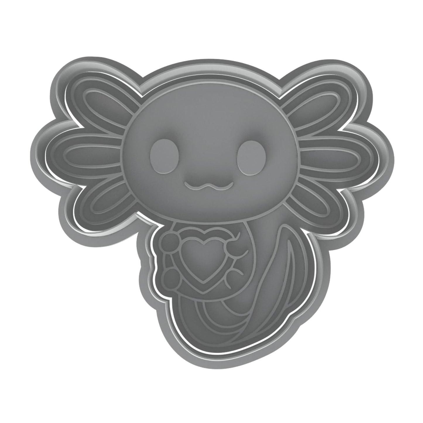 Axolotl Holding Heart Cookie Cutter & Stamp 4x3.36" for Baking Fondant Clay
