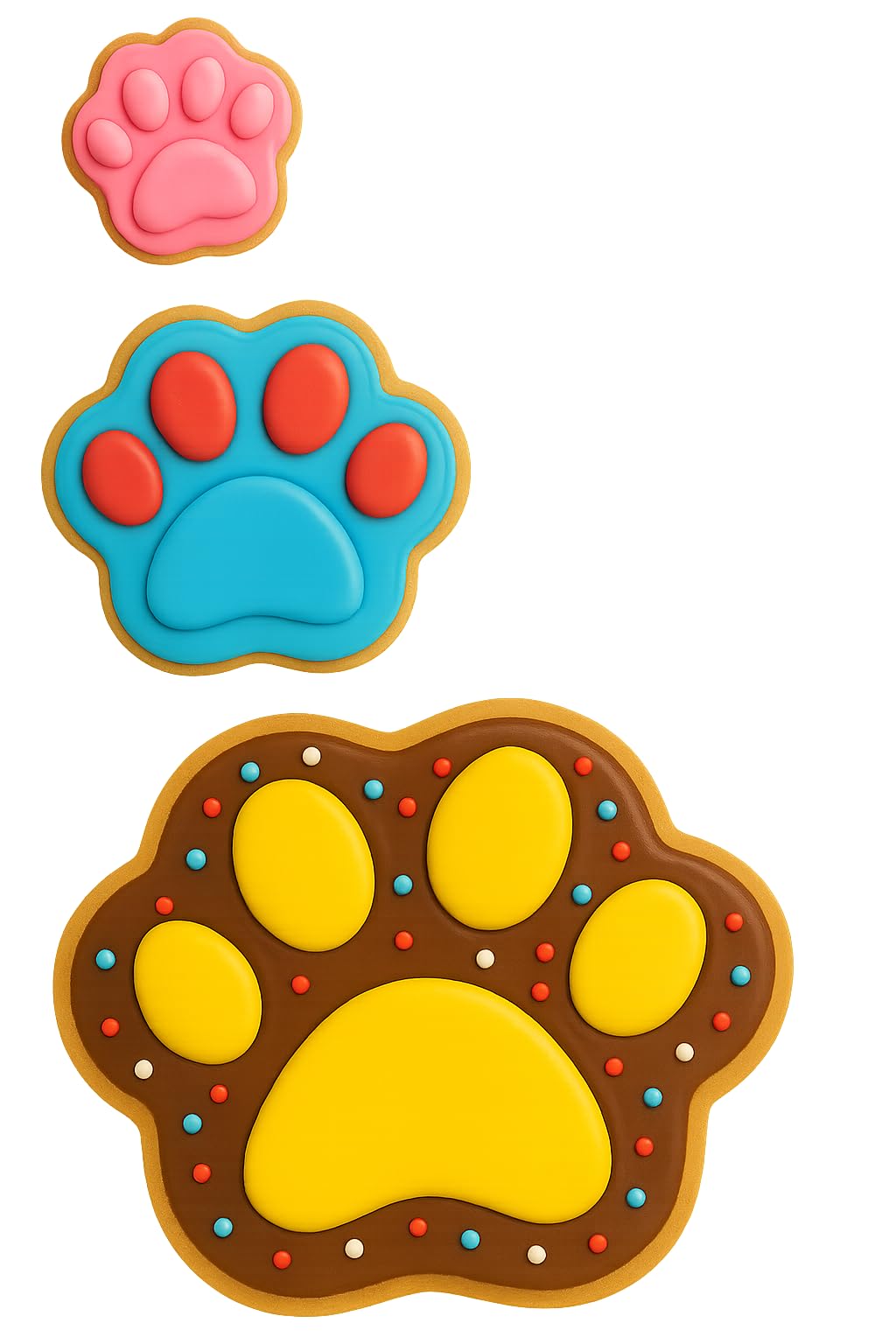 3 Pack of Adorable Dog Paw Shapes Cookie Cutter Set in 1.75”, 2.75", & 3.75" Sizes - Hand Made in the USA by Mighty Gadget