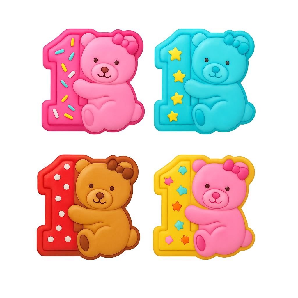 Mighty Gadget Teddy Bear with Number 1 Cookie Cutter & Stamp - 4x3.8" Perfect for 1 Year Old Celebrations (Random Color)