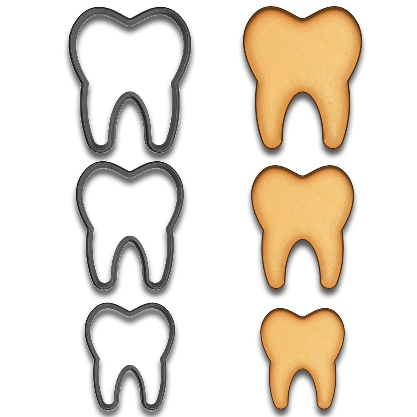 Tooth Cookie Cutter Set (4", 3", 2") - Dentist & Tooth Fairy Themed Baking (Random Color)