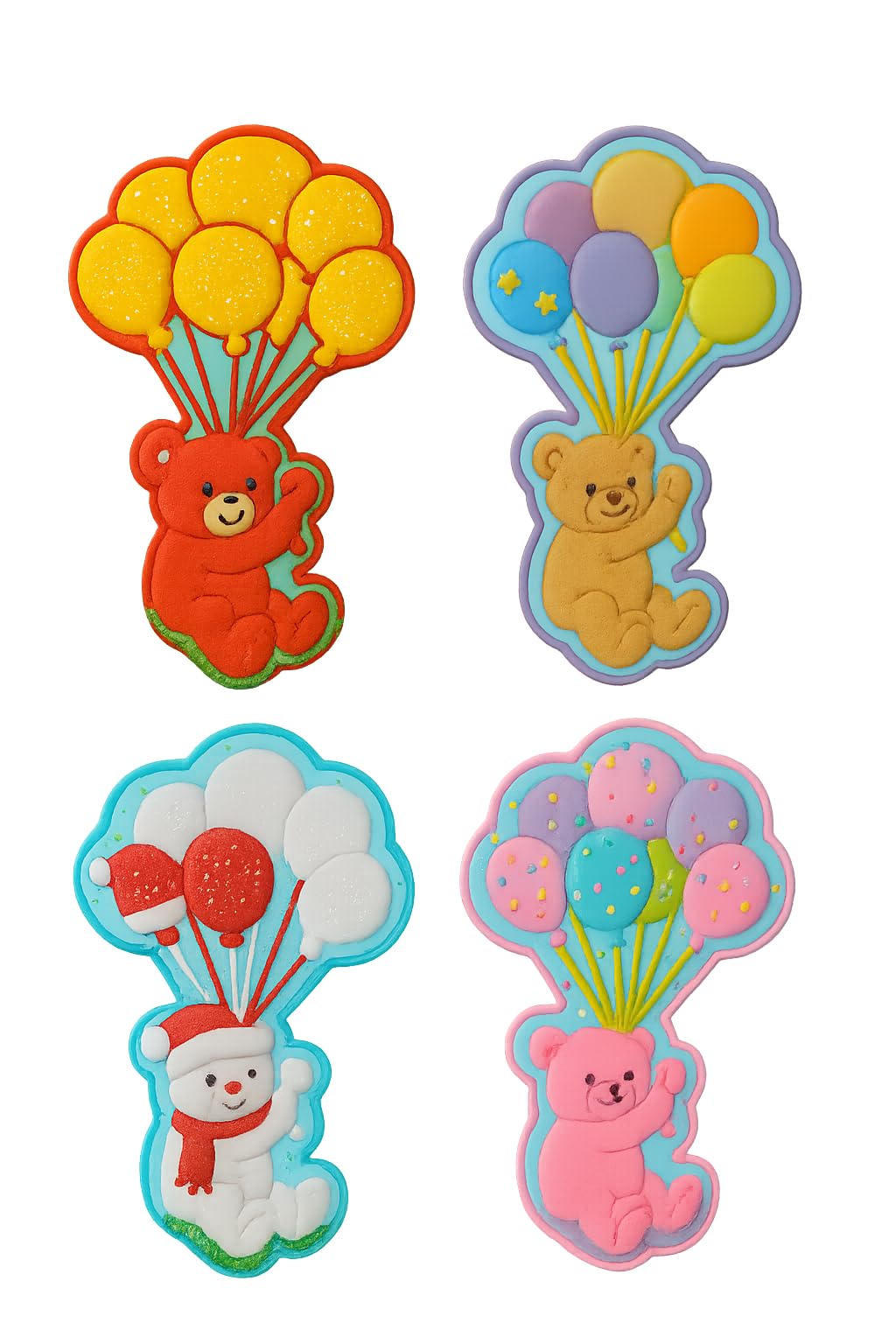 Mighty Gadget Flying Bear with Balloons Cookie Cutter & Stamp - 4x2.5" Sweet Element for Baby Celebrations (Random Color)