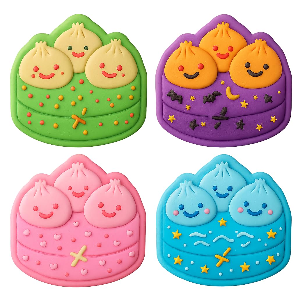 Mighty Gadget Smiling Baozi Basket Cookie Cutter & Stamp - 4x3.84" Fun Design for Dim Sum Lovers (Random Color)