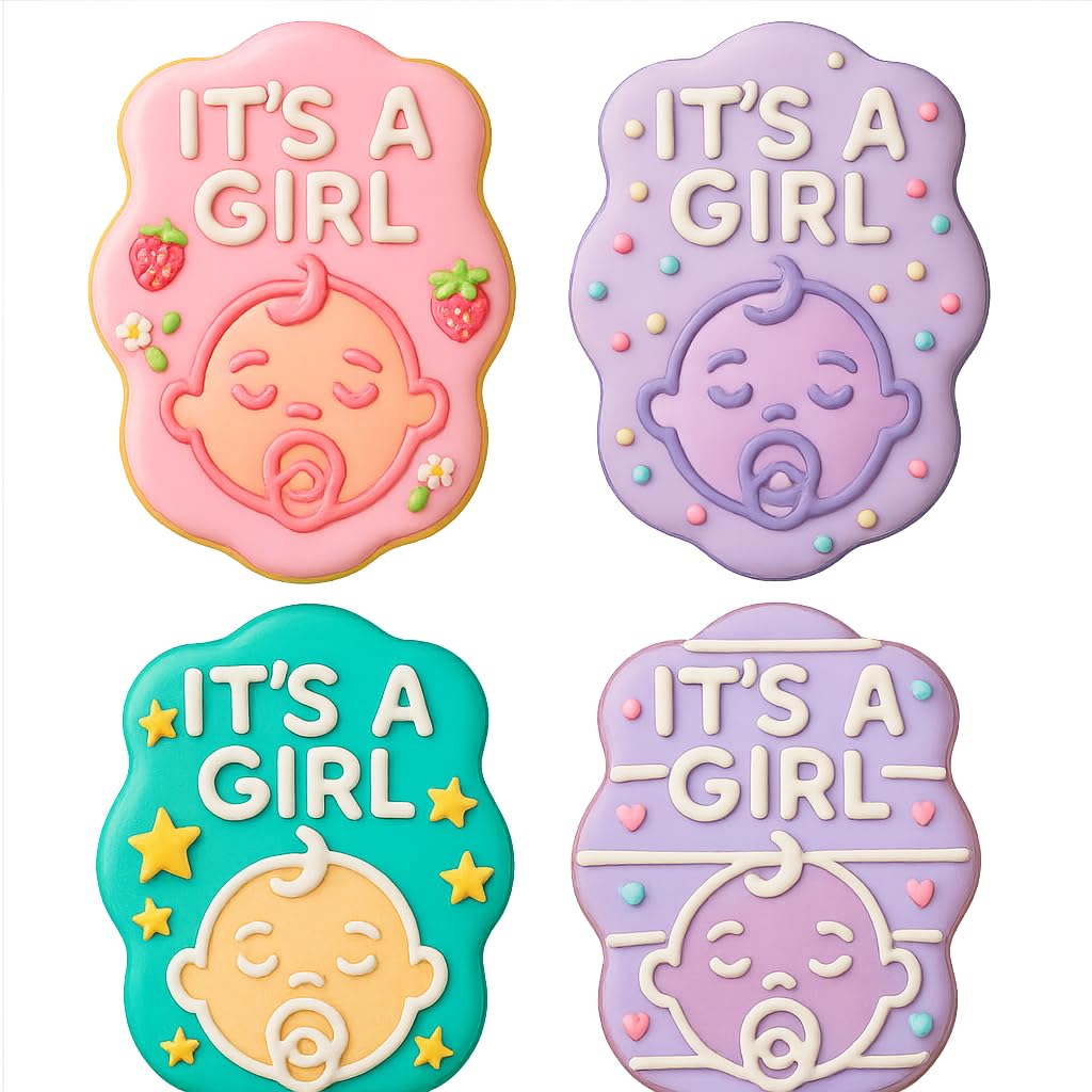 Mighty Gadget 'It's a Girl' Baby Face Cookie Cutter & Stamp - 4x2.9" Sweet Announcement for Gender Reveal Parties (Random Color)