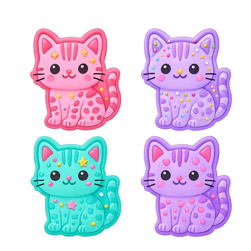 Kawaii Bengal Cat Cookie Cutter & Stamp 4x3.48" for Baking Fondant Clay Gifts