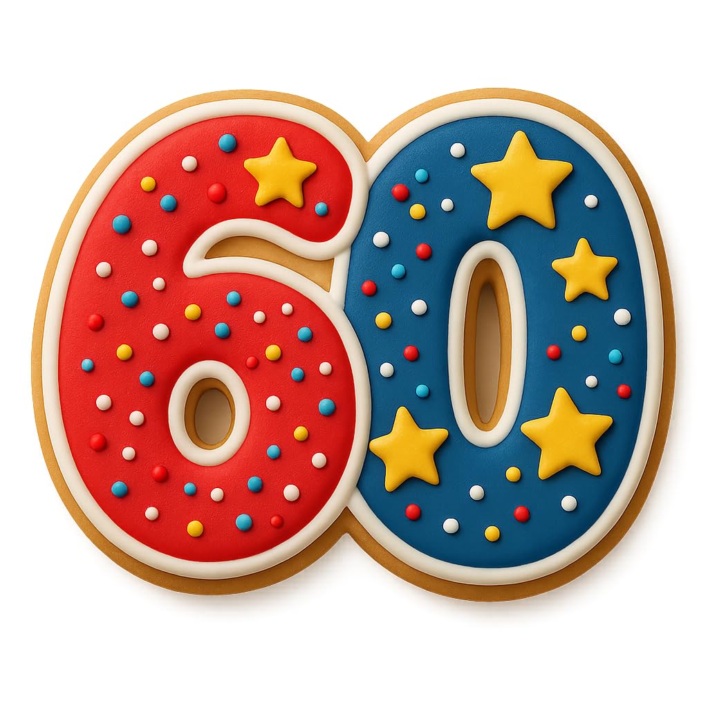 Number 60 Cookie Cutter (3x4") - Made in USA by Mighty Gadget - Perfect for 60th Birthdays and Anniversaries (Random Color)