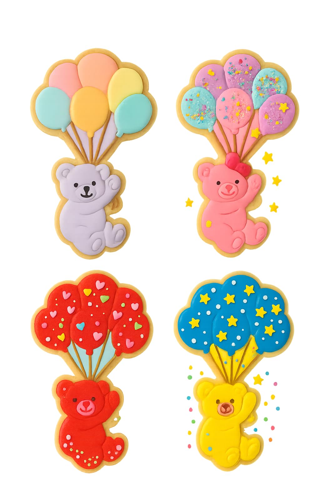 Mighty Gadget Flying Bear with Balloons Cookie Cutter & Stamp - 4x2.5" Sweet Element for Baby Celebrations (Random Color)