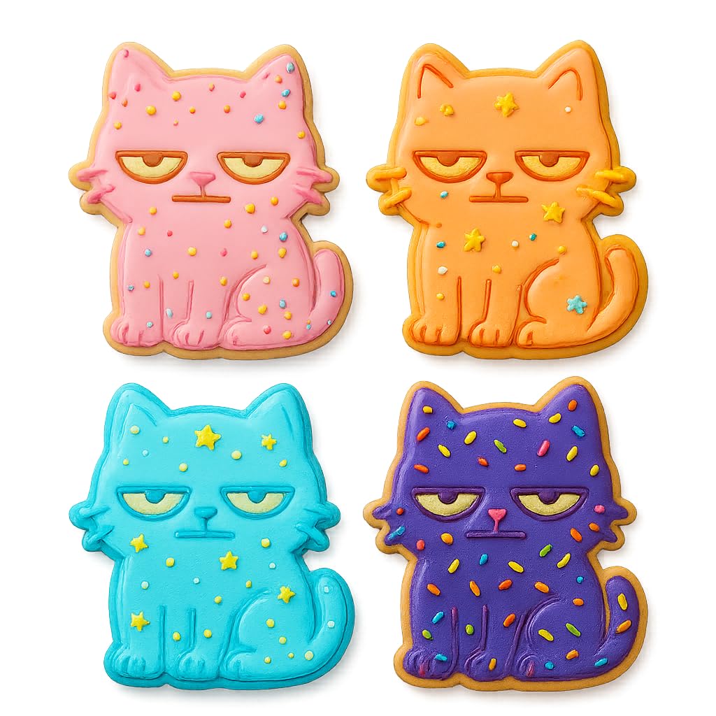 Mighty Gadget Meme Sleepy Feline Cookie Cutter & Stamp - 4x3.5" "Perfect for Parties" for Cat-Themed Events (Random Color)