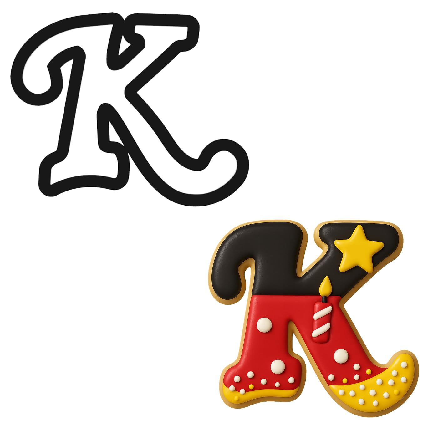 Mighty Gadget Cursive Letter K Cookie Cutter (Random Color) – 4 x 3.21 Inch Script Alphabet Shape for Monogram and Name Cookies