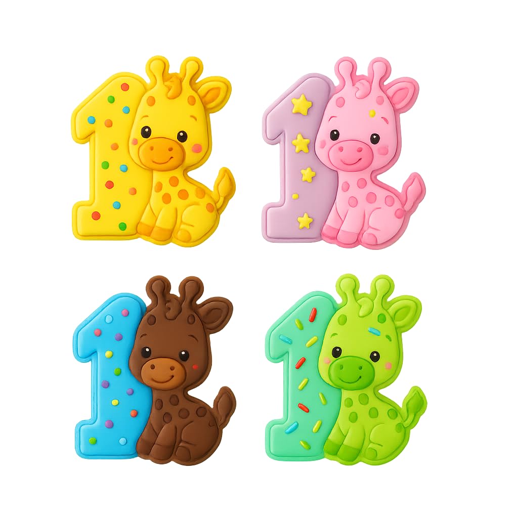 Mighty Gadget 1 Year Old Giraffe Cookie Cutter & Stamp - 4x3.5" Charming Feature for Birthday Party Treats (Random Color)