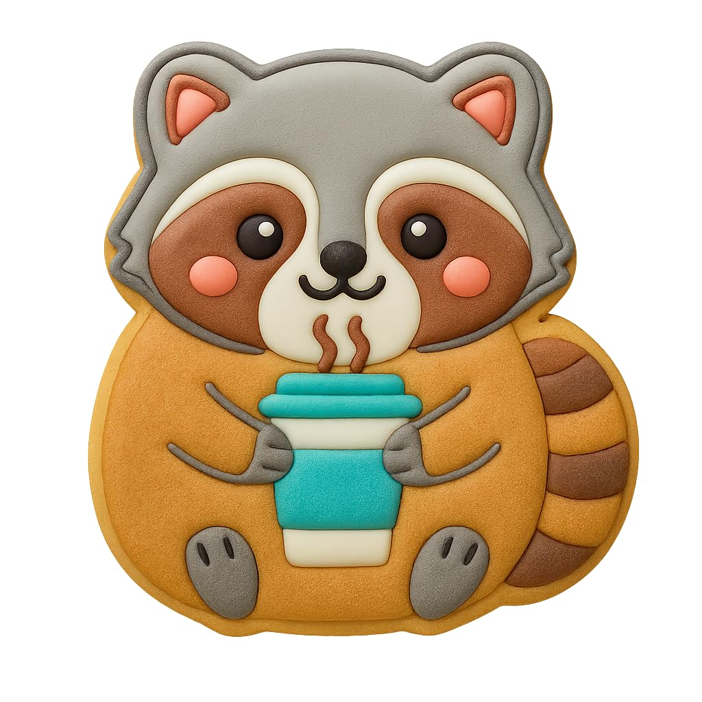 Kawaii Raccoon with Hot Drink Cookie Cutter - 4x3.6" Fun Baking Design