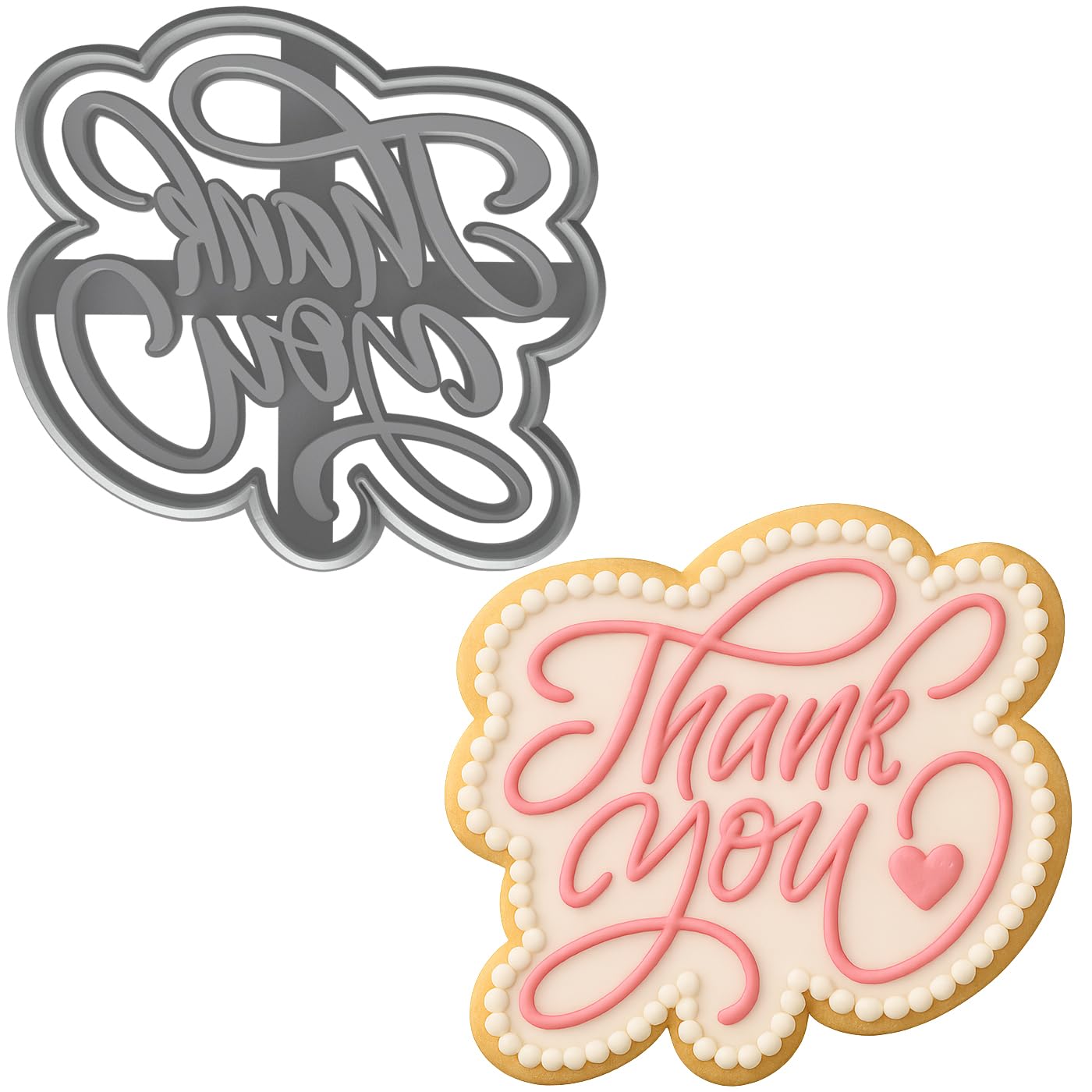 Mighty Gadget Elegant Thank You Cookie Cutter & Stamp - 4x3.76" Script Message Cookie Mold (Random Color)