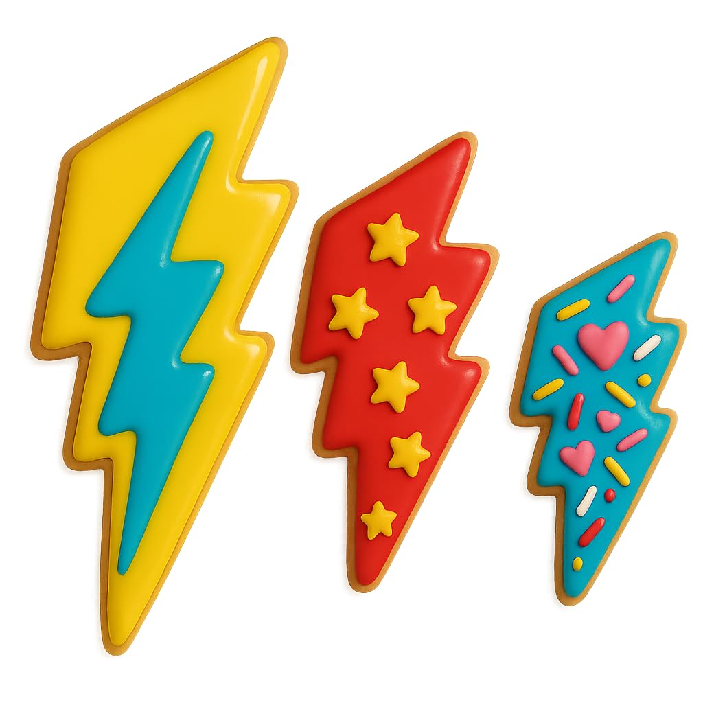 Mighty Gadget Lightning Bolt Cookie Cutter Set - 3 Sizes (4.5", 3.5", 2.5") - Thunderbolt Shape, Baking & Crafting