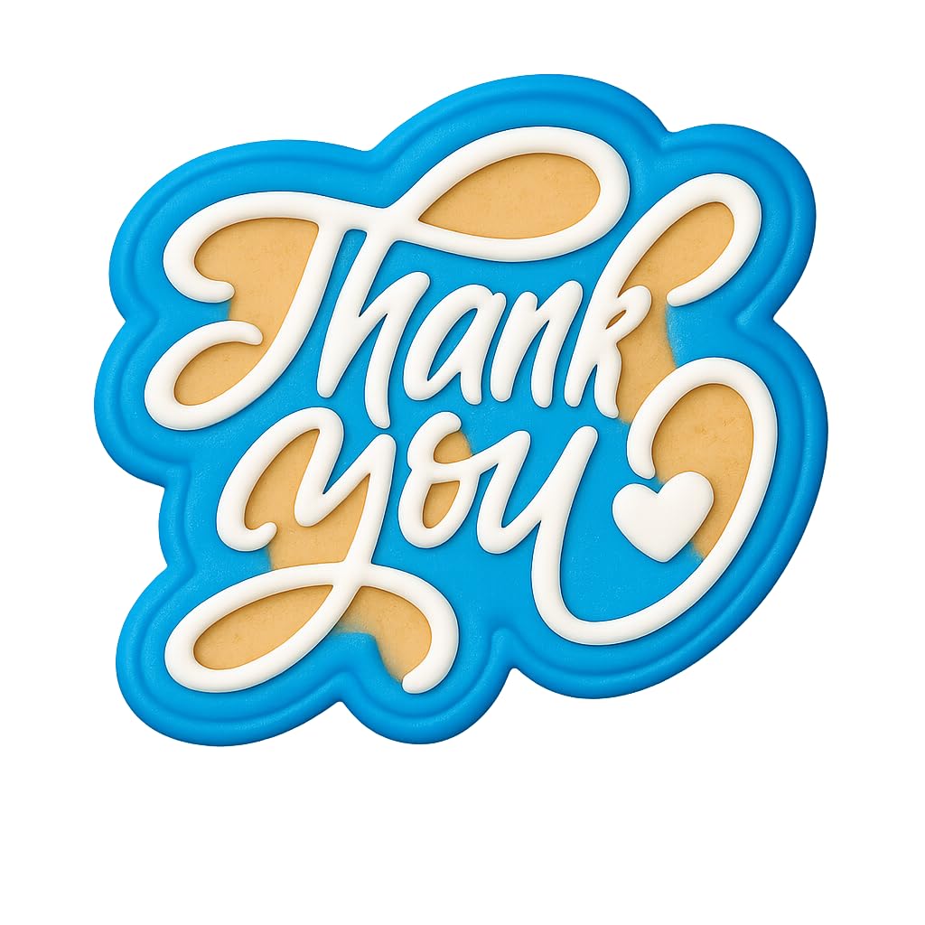 Mighty Gadget Elegant Thank You Cookie Cutter & Stamp - 4x3.76" Script Message Cookie Mold (Random Color)