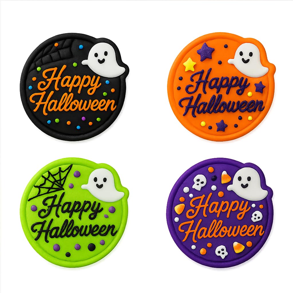 Happy Halloween Ghost Cookie Cutter & Stamp 4x3.8" for Baking & Fondant Clay
