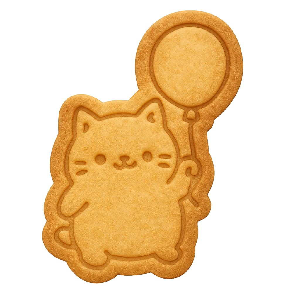 Kawaii Chubby Cat Holding Balloon Cookie Cutter - 4x2.84" Fun Party Baking