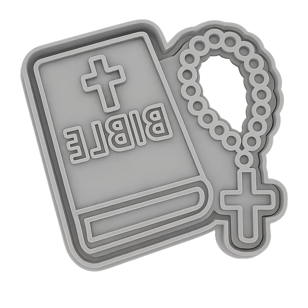 Mighty Gadget Bible & Rosary Cookie Cutter & Stamp - 4x3" Faithful Design for Religious Celebrations (Random Color)