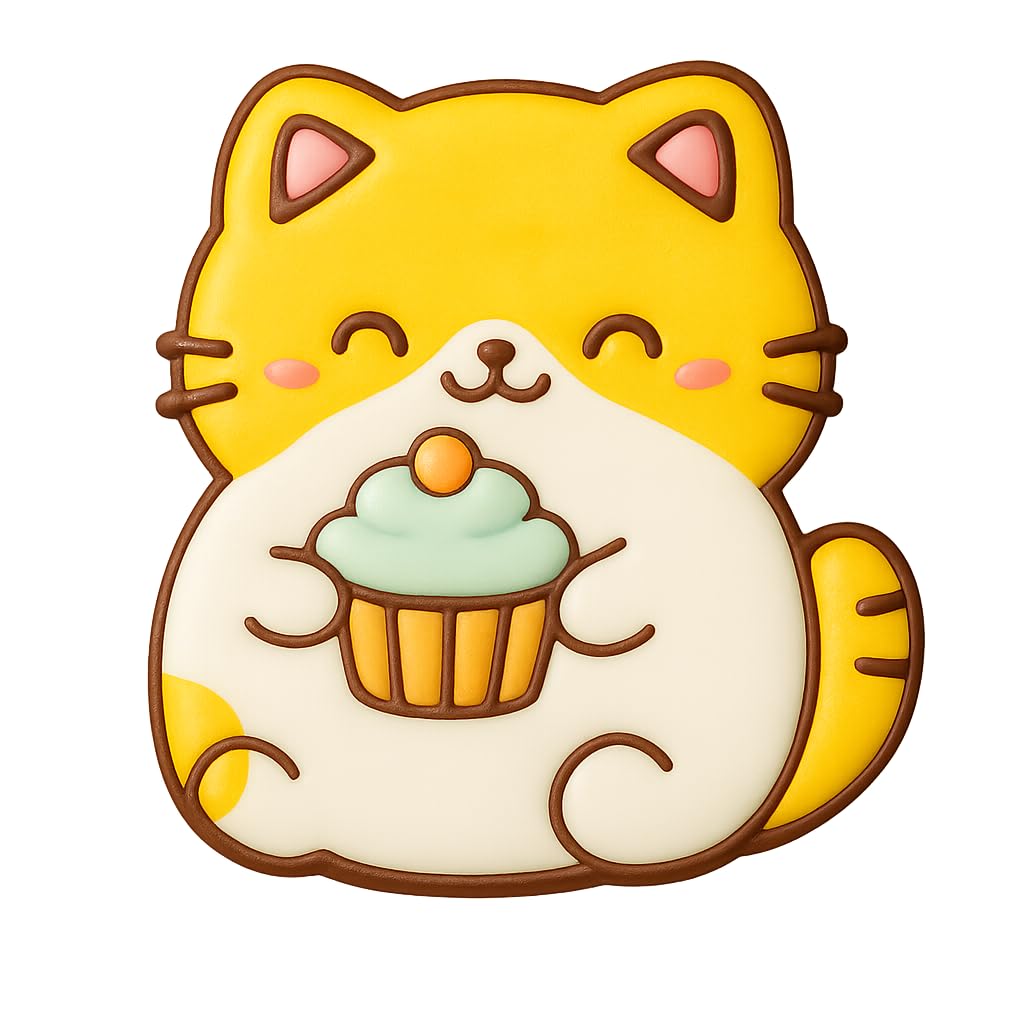 Kawaii Chubby Cat Holding Cupcake Cookie Cutter - 4x3.5" Fun Baking Set Design