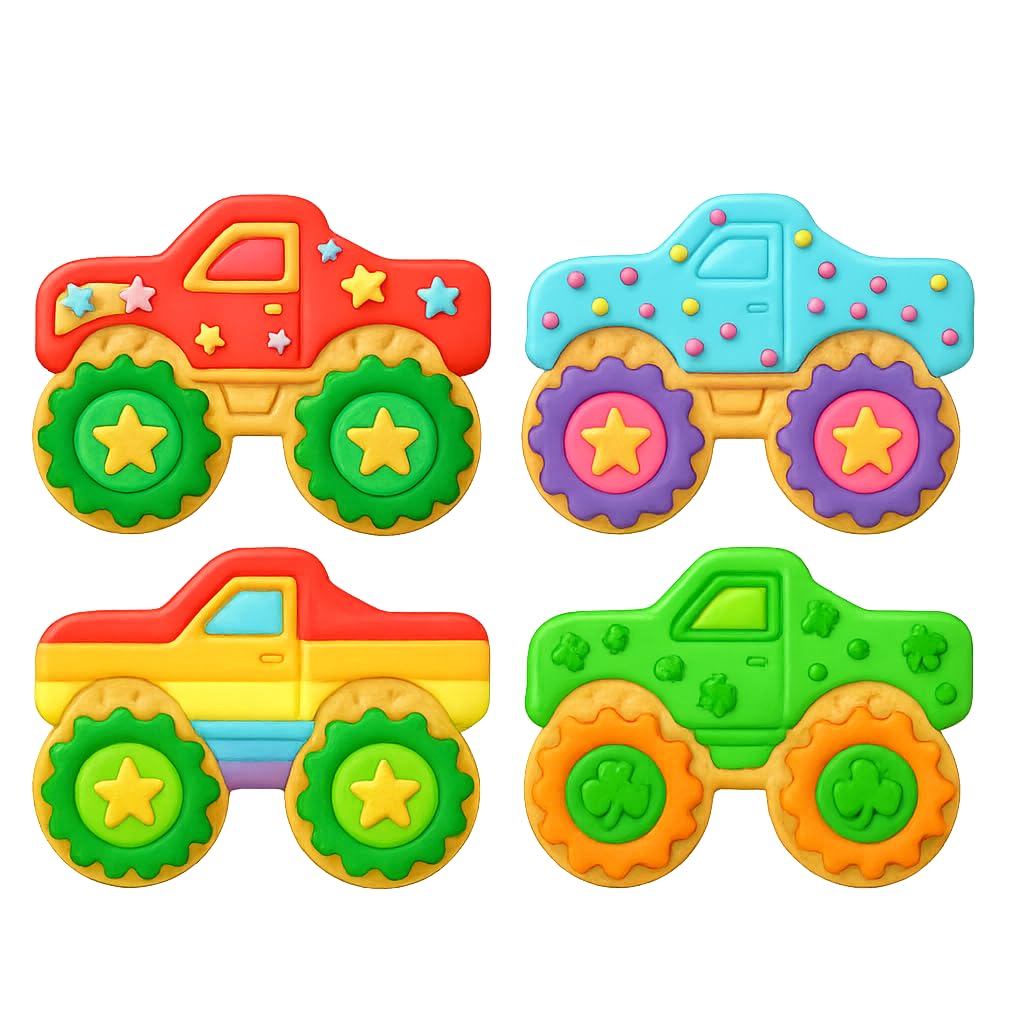 Mighty Gadget Monster Truck Cookie Cutter & Stamp - 4x3.2" Rugged Fun for Kids' Birthdays (Random Color)
