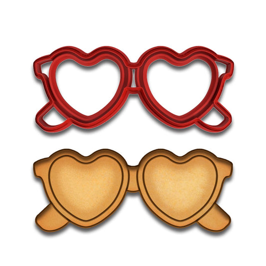 Retro Heart Sunglasses Cookie Cutter & Stamp 4x1.58" for Baking & Fondant Clay