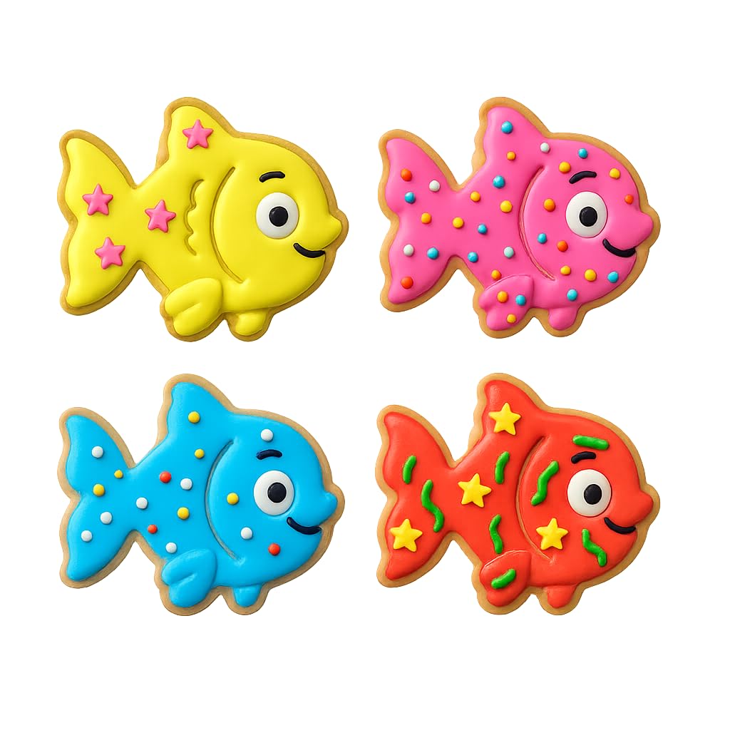 Happy Goldfish Cookie Cutter & Stamp 4x3.4" for Baking Fondant Clay Embosser