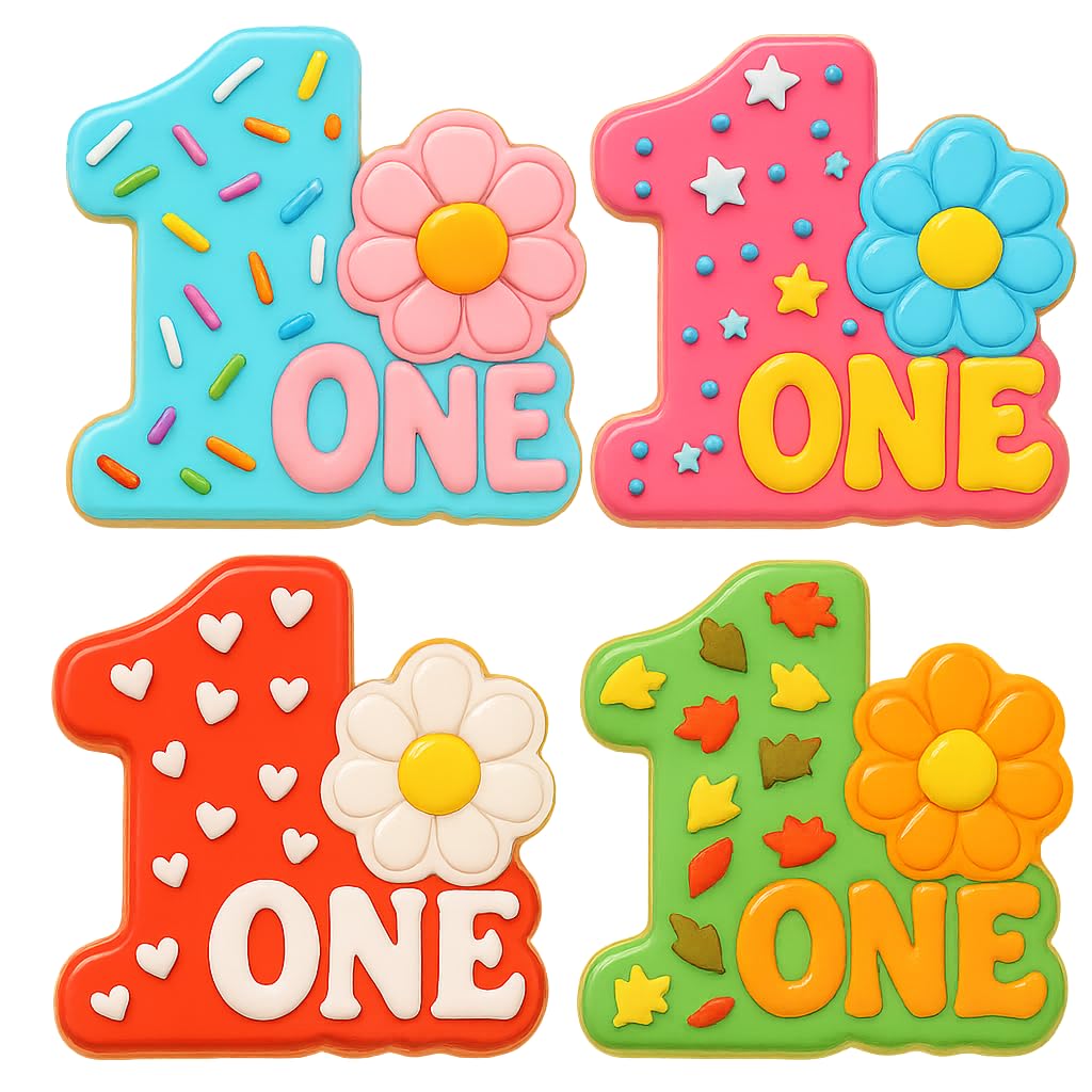 Mighty Gadget Number 1 with Retro Daisy Cookie Cutter & Stamp - 4x3.2" Fun Design for First Birthday (Random Color)