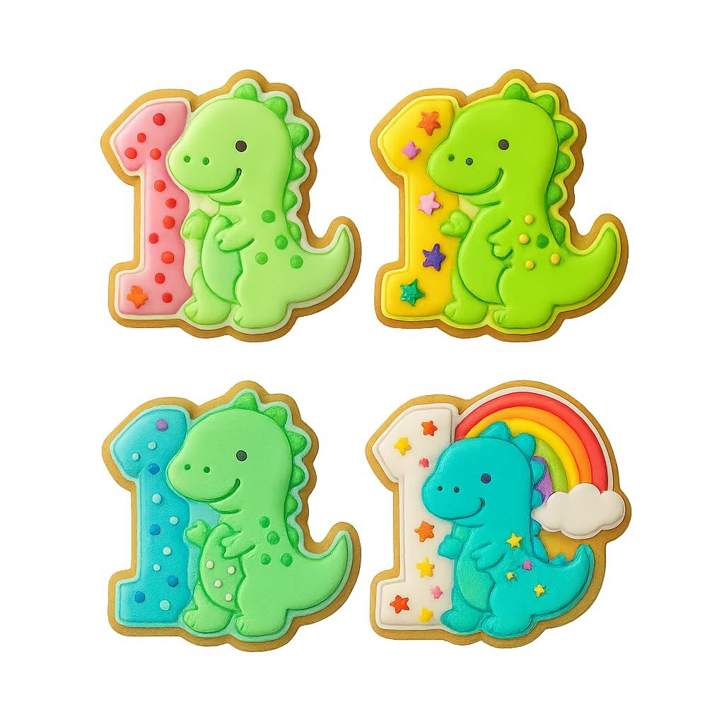 Mighty Gadget Dinosaur Birthday Cookie Cutter & Stamp - 4x3.2" Perfect Shape for One Year Old Celebrations (Random Color)