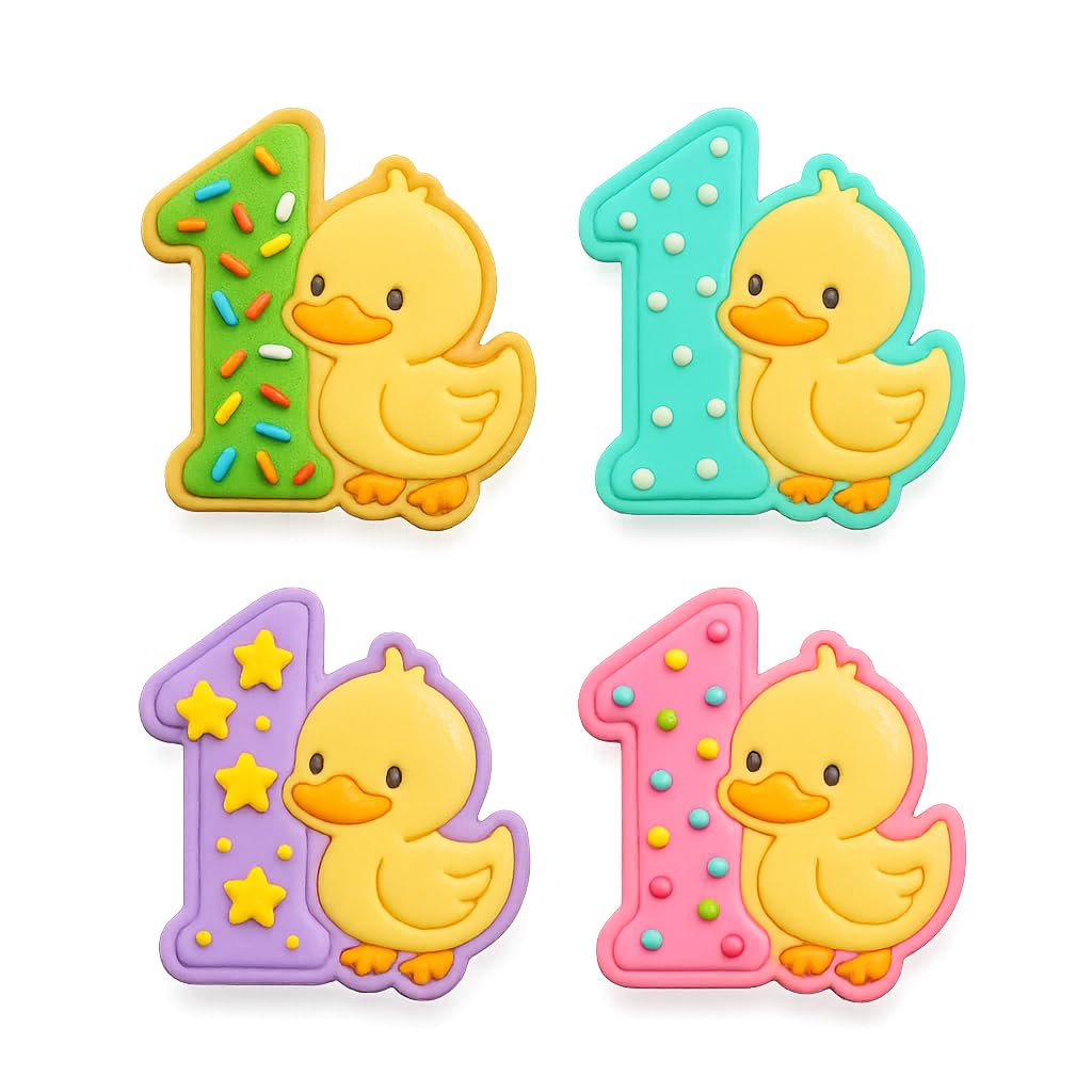 Mighty Gadget Birthday One Duck Cookie Cutter & Stamp - 4x3" Perfect for 1 Year Old Celebration (Random Color)