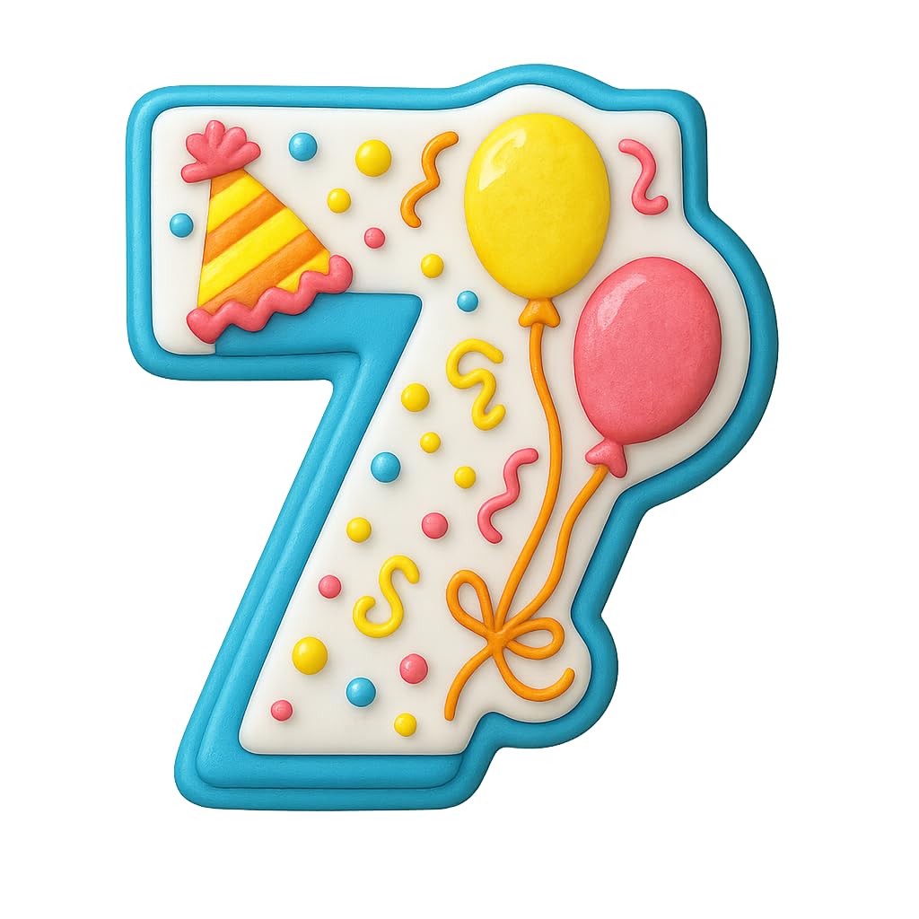 Mighty Gadget Number 7 with Balloons Cookie Cutter for 7 Year Old - 4x3.5" Birthday Celebration Mold (Random Color)