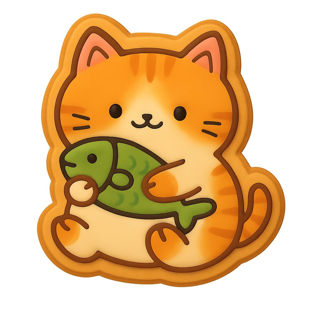 Kawaii Chubby Cat Holding Fish Cookie Cutter - 4x3.61" Fun Kitchen Baking