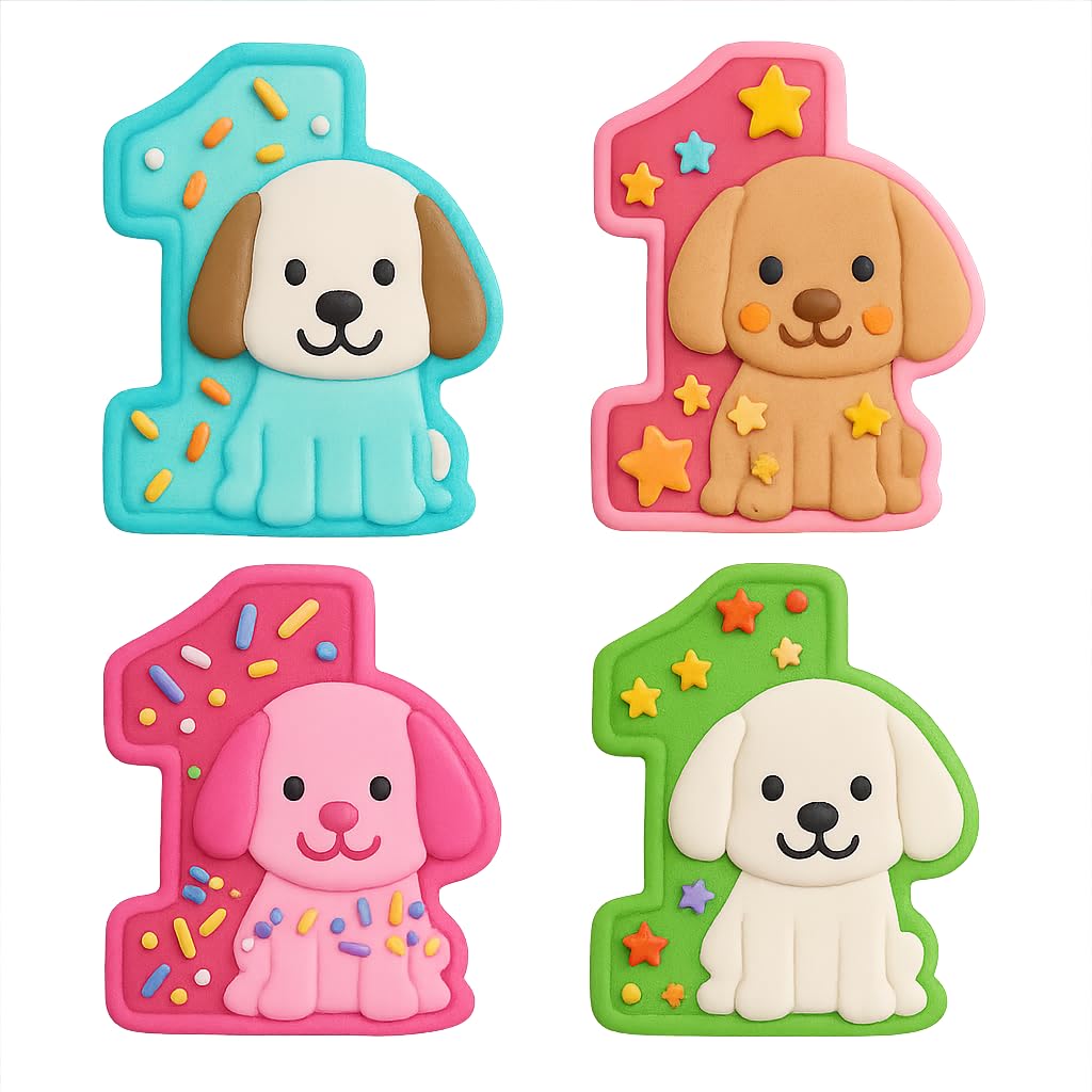 Mighty Gadget Number 1 with Puppy Cookie Cutter & Stamp - 4x3" Adorable Theme for First Birthday (Random Color)