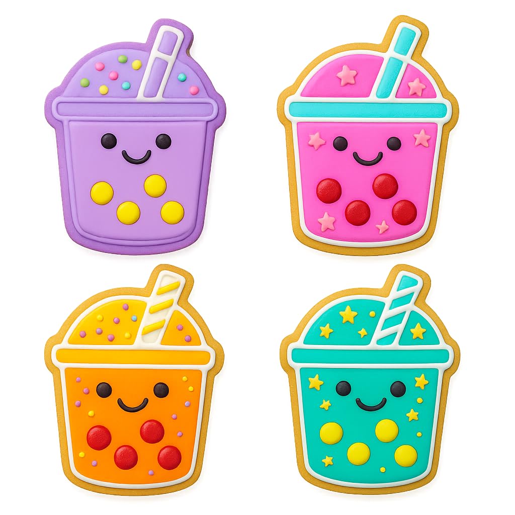 Mighty Gadget Smiley Boba Cookie Cutter & Stamp - 4x2.8" Fun Beverage Shape for Party Treats (Random Color)
