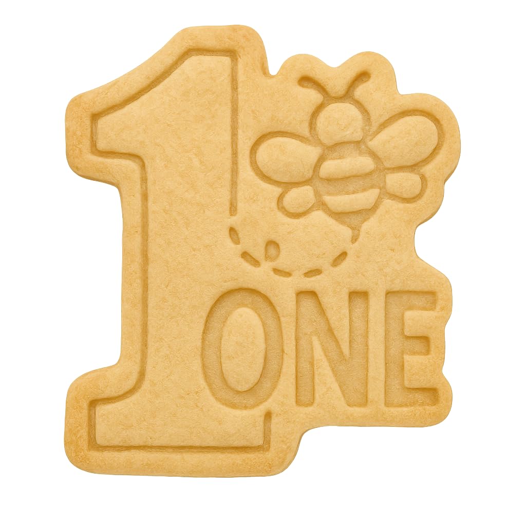 Mighty Gadget Number 1 with Bee Cookie Cutter & Stamp - 4x3.6" Adorable Design for 1st Birthday (Random Color)