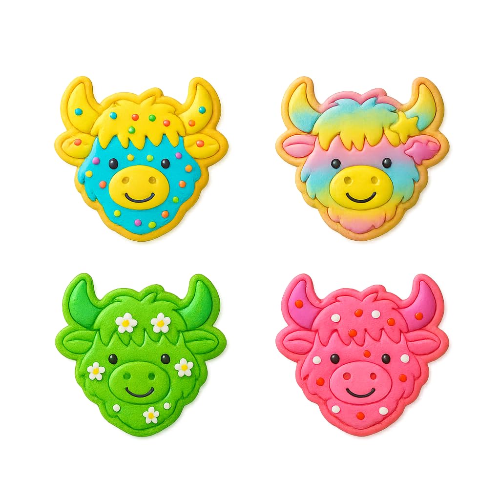 Mighty Gadget Highland Cow Head Cookie Cutter & Stamp - 4x3.2" Cute Cow Design for Rustic Baking Themes (Random Color)