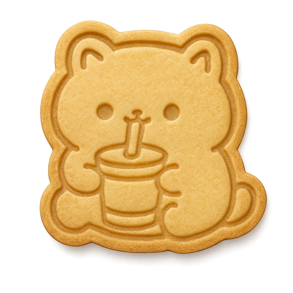 Kawaii Cat Drinking Soda Cookie Cutter - 4x3.8" Fun Baking Design for Kids